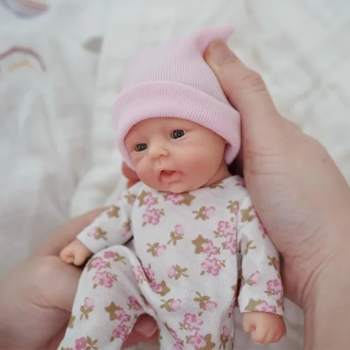 Miniatura 4 de Newtotlove Muñeca de bebé recién nacida Mini de silicona renacida de 7 pulgadas, cuerpo completo de silicona, bebés recién nacidos realistas, linda