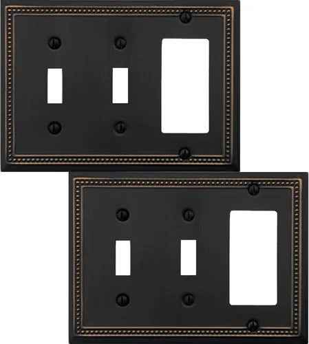 Miniatura 26 de OKAWYC Cubierta de Interruptor de Luz de Tomacorriente Dúplex Individual Belaire de Metal con Cuentas para Pared, Paquete de 4 Latón Antiguo 1 Gang
