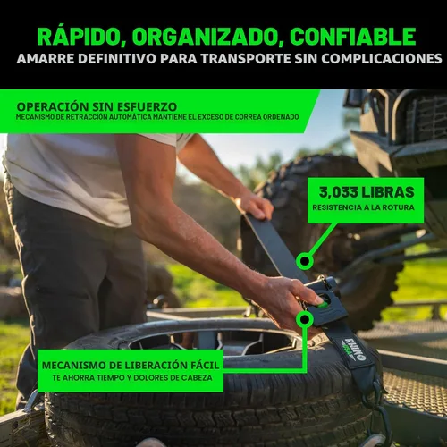 Miniatura 2 de Rhino USA Correas de carraca retráctiles (paquete de 2) - 2 pulgadas x 3 metros (1,376 kg de fuerza de rotura) - Correas de amarre auto-retractiles