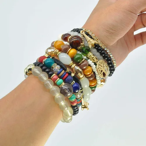 Miniatura 4 de Conjuntos de pulseras bohemias para mujer, 6 juegos de pulseras elásticas apilables multicolor, estilo hippie, joyas finas