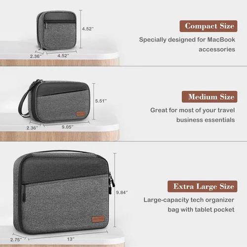Miniatura 6 de FINPAC Bolsa electrónica de viaje, organizador de cables portátil, funda electrónica de artículos esenciales, bolsa de almacenamiento de doble capa
