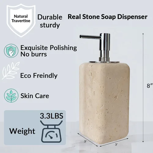 Miniatura 9 de Dispensador de jabón de travertino, accesorios de baño, dispensador de loción de piedra cuadrada orgánica natural prémium con bomba de metal