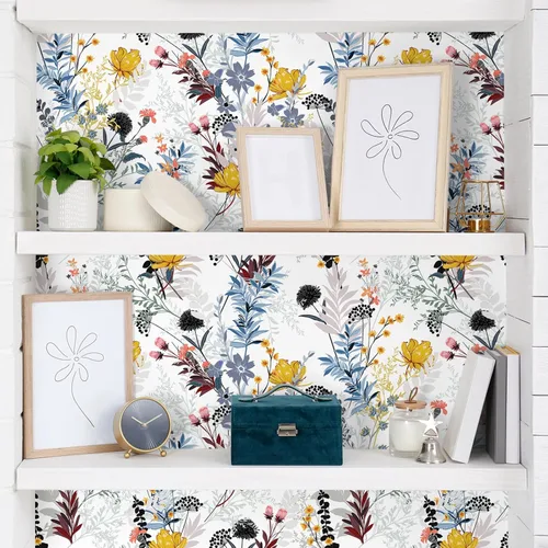 Miniatura 6 de VEELIKE Papel tapiz de flores silvestres para despegar y pegar, papel de contacto extraíble vintage para paredes, armarios, muebles, 17.7 x 354