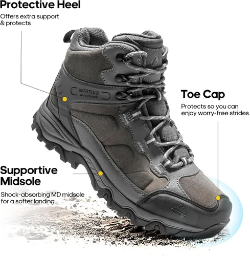 Miniatura 13 de NORTIV 8 - Botas de senderismo impermeables para hombre, zapatos de montañismo ligeros para exteriores