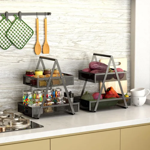 Miniatura 2 de EKNITEY Organizador de aperitivos escalonado para encimera, organizador de encimera de cocina de metal, pequeña estación de café para el hogar