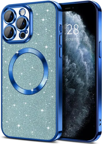 Miniatura 58 de Hython Funda para iPhone 15 Plus con purpurina, fundas magnéticas transparentes para teléfono con protector de lente de cámara
