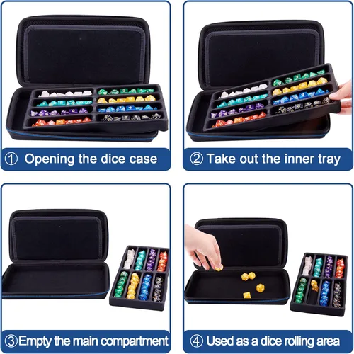 Miniatura 5 de SIQUK Estuche para dados DND, estuche organizador de dados con asa, bandeja ranurada extraíble con capacidad para 8 juegos de dados DND para Azul