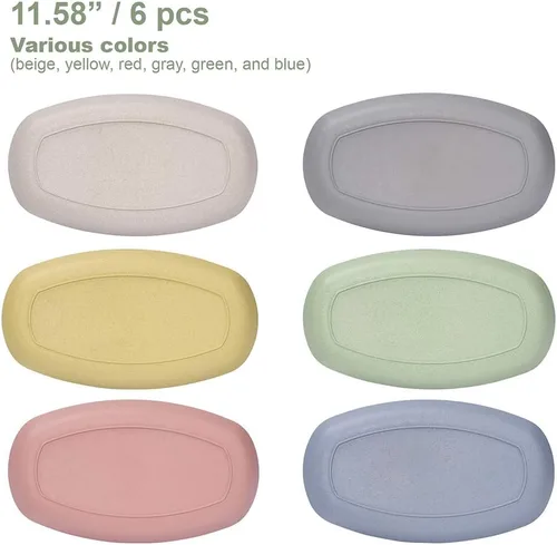 Miniatura 6 de Paquete de 6 platos llanos de paja de trigo de 11 pulgadas, aptos para lavavajillas y microondas, reutilizables, ecológicos, ligeros, irrompibles