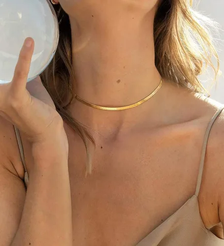 Miniatura 2 de Fiusem Collar de oro para mujer collar de cadena de espiga chapada en oro de 14 quilates gargantilla de cadena de serpiente dorada para mujer