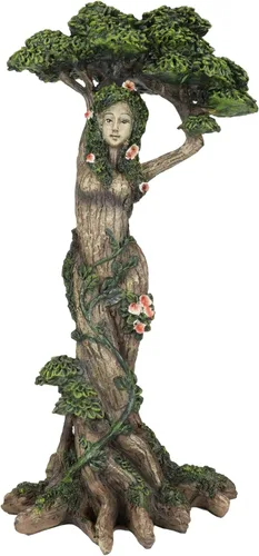 Ebros Gift Bosque susurrante Celta Greenman Mujer Gaia Dryad Ent Diosa de la Tierra Nativa con amplio dosel verde Figura Árbol de la Vida Criatura