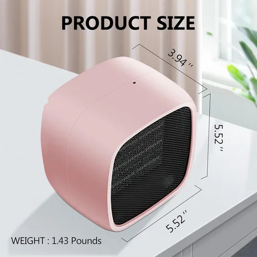 Miniatura 6 de YOUCIDI - Calentador eléctrico de cerámica portátil de 1000 W/800 W, calentador pequeño compacto, se calienta en 2 segundos, seguro y silencioso Rosa