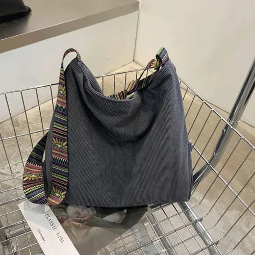 Miniatura 2 de Bolso de mano de pana para mujer, bolso de hombro grande para mujer, estilo bohemio, casual