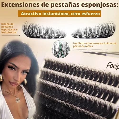 Miniatura 4 de Kit de extensión de pestañas Focipeysa, kit de extensión de pestañas gruesas, racimos de pestañas de volumen esponjoso de 10-18 mm, 200D pestañas