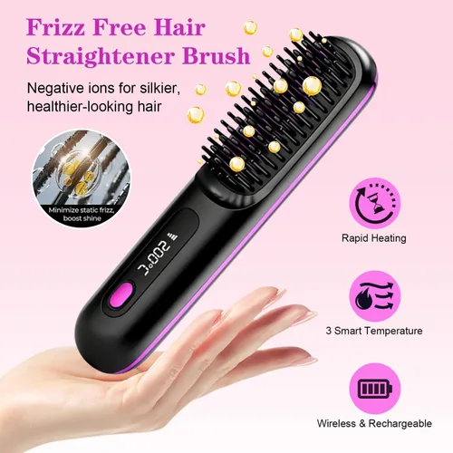Miniatura 2 de Go Brush Pro - Cepillo alisador de pelo inalámbrico, cepillos alisadores portátiles para viajes, mini cepillos de pelo inalámbricos de calentamiento