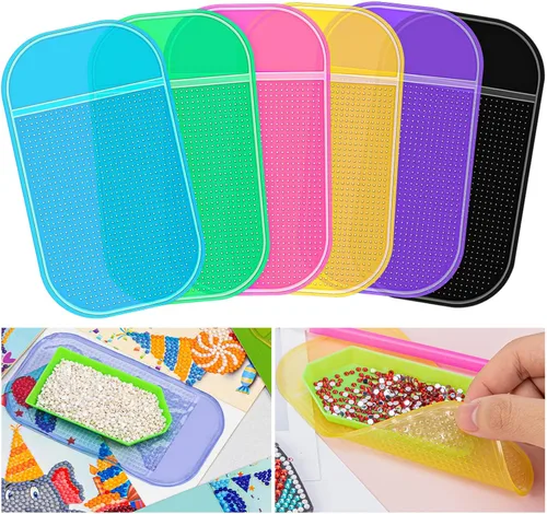 6 alfombrillas adhesivas antideslizantes para pintura de arte con diamantes, almohadilla de gel universal antideslizante de 5.5 x 2.9 pulgadas para
