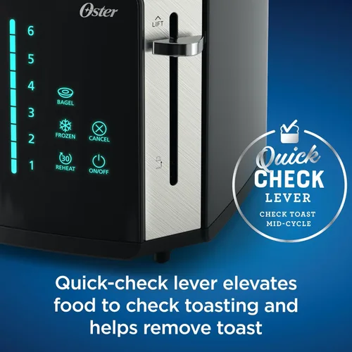Miniatura 5 de Oster Tostadora de 2 rebanadas con tecnología Easy Touch y temporizador digital de cuenta atrás, acero inoxidable