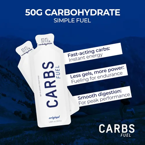 Miniatura 4 de Gel de Energía Carbs Fuel 50g (Paquete de 18) + Mezcla para Bebida Deportiva 1000g 1900g de Carbohidratos Gel de 50g para Correr y Porción