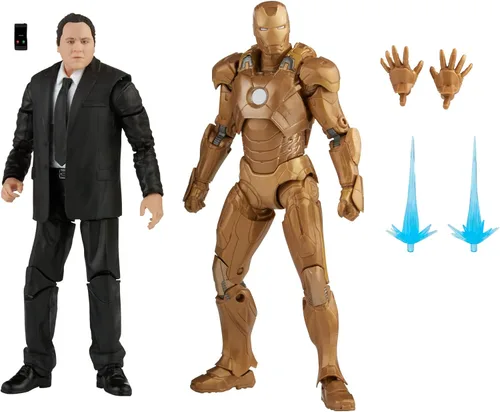 Hasbro Marvel Legends Series - Paquete de 2 juguetes de acción Happy Hogan y Iron Man Mark 21, personajes de la saga infinita, diseño premium, 2