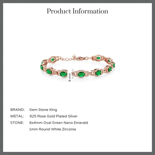 Miniatura 43 de Gem Stone King 18K Rose Gold Plated Silver Oval Gemstone Birthstone Tennis Bracelet For Women Oval 6X4MM 7 Inch With 1 Inch Extender Fine