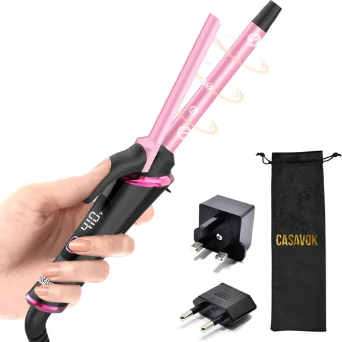 Miniatura 11 de Mini rizador para viajes, 110 ~ 240 V de doble voltaje con adaptador de enchufe europeo, rizador pequeño para cabello corto, rizadores pequeños