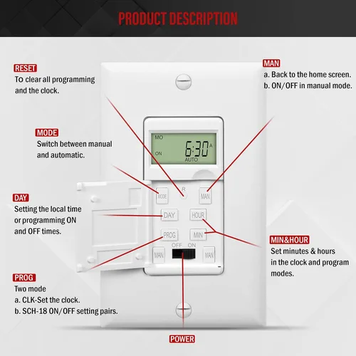 Miniatura 4 de ENERLITES Interruptor temporizador digital programable para luces, ventiladores, motores, 7 días 18 ajustes de temporizador de encendido/apagado, un