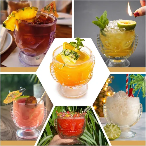Miniatura 8 de TOPZEA Paquete de 4 vasos Tiki de 14 onzas, juego de tazas Tiki transparentes modernas, vasos de cóctel de bar, tazas hawaianas para fiesta Luau