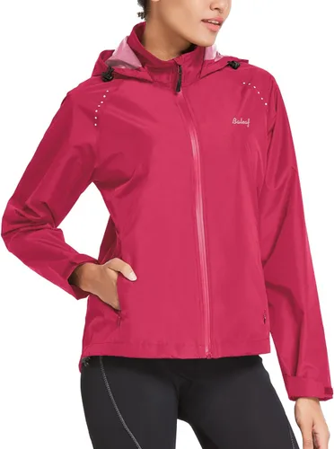 Miniatura 2 de BALEAF Chaqueta impermeable para mujer, rompevientos para correr, ciclismo, plegable, reflectante, ligera, con capucha
