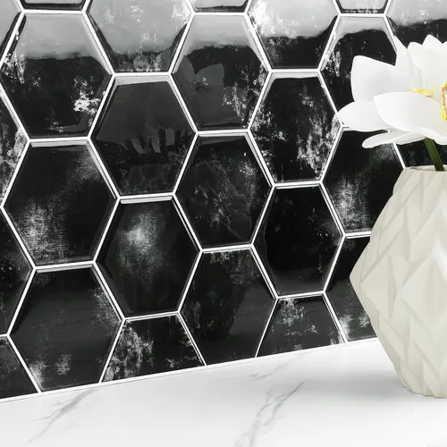Miniatura 10 de Livelynine Azulejos de color verde oscuro para cocina, 12 x 12 pulgadas, 4 azulejos hexagonales para pegar en la parte trasera de cocina, azulejos