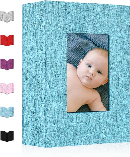 Miniatura 17 de Álbum de fotos pequeño 4x6, álbum de fotos con cubierta de lino deslizable, minilibro de fotos con capacidad para 100 fotos de 4x6 con 50 hojas