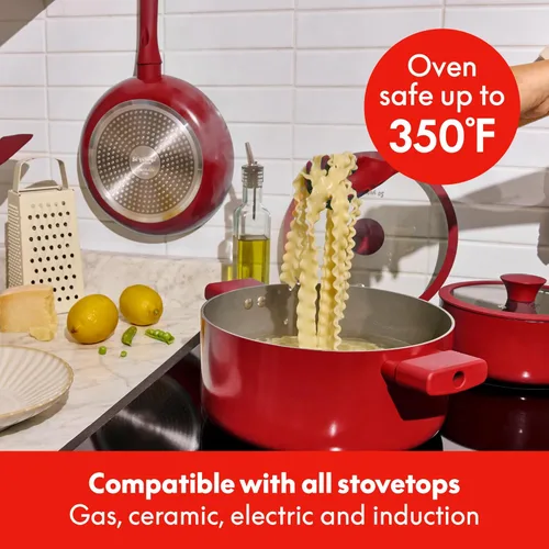 Miniatura 7 de So Yummy by bella Juego de 12 piezas de utensilios de cocina con revestimiento antiadherente de cerámica EverGood™ y utensilios de silicona y Rojo
