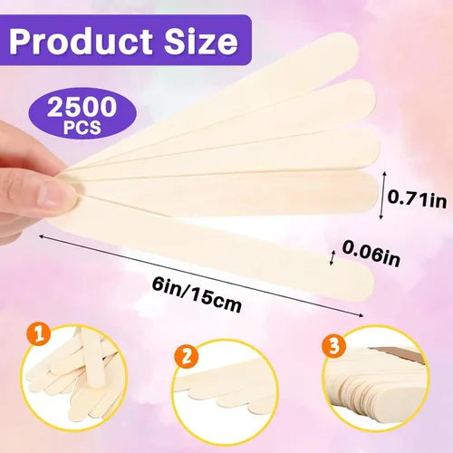 Miniatura 2 de Sintuff 2500 palitos de madera de 6 pulgadas para manualidades, espátulas aplicadoras de cera de madera a granel, palitos multiusos para eliminación