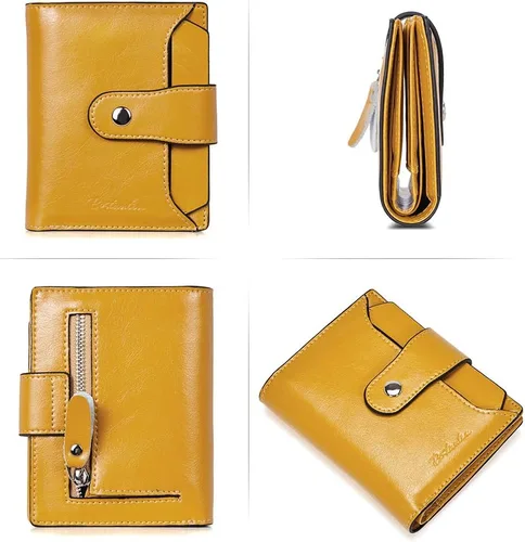 Miniatura 3 de BOSTANTEN - Billetera de cuero para mujer con bloqueo RFID, pequeña, con cremallera, de bolsillo, para tarjetas, con ventana para documento
