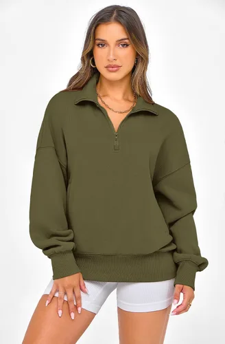 Miniatura 2 de PRETTYGARDEN Sudaderas de gran tamaño con media cremallera para mujer, sudaderas con capucha de forro polar 2025 de manga larga a la moda, tops