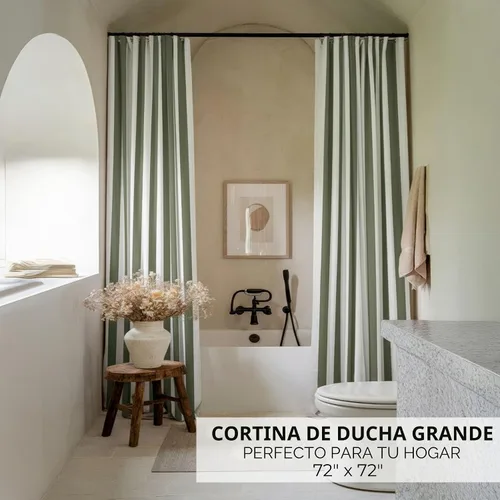 Miniatura 3 de Hermosa cortina de ducha bohemia a rayas para tu baño, elegante cortina verde salvia de 72 x 72 pulgadas que se adapta perfectamente a cualquier