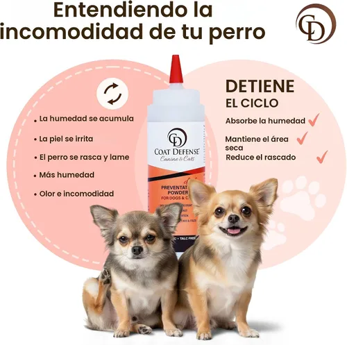 Miniatura 6 de COAT DEFENSE Polvo preventivo diario Fabricado en Estados Unidos Champú para perros sin agua con punta de precisión de 9 onzas y desodorante