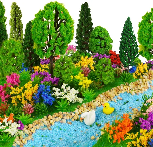 50 árboles modelo de 1.1 a 5.5 pulgadas, modelo de diorama mixto, árbol, flor, césped, arquitectura, mini árboles falsos para manualidades, modelo