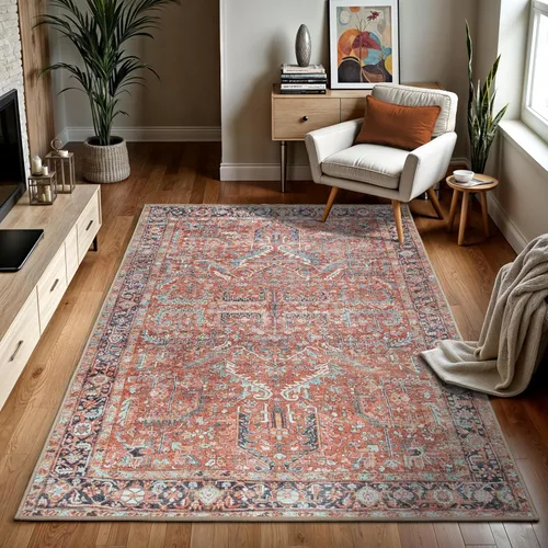 Miniatura 14 de GLN Rugs Traditional Collection - Alfombra de felpilla lavable a máquina, tradicional, antideslizante, alfombra de felpilla de pelo bajo, para sala