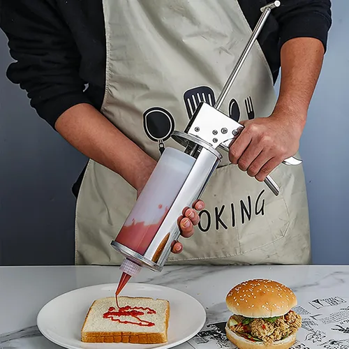 Miniatura 4 de Pistola de salsa de hamburguesa de acero inoxidable, dispensador de crema agria, dispensador de aderezo para ensaladas con botellas dispensadoras