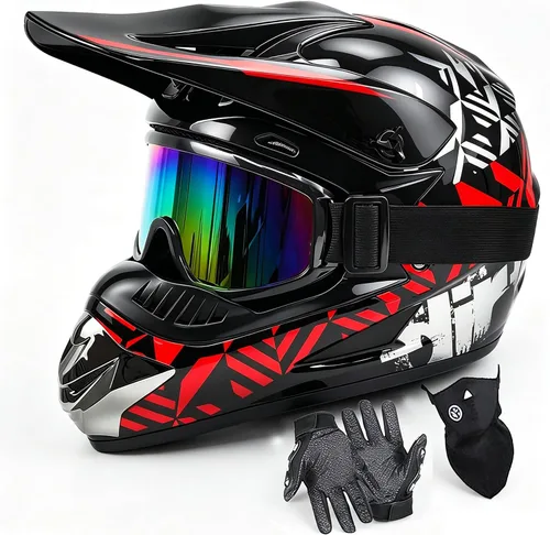 Miniatura 9 de Cascos de motocross para jóvenes, aprobados por DOT, motocross, ATV, todoterreno, cuatro ruedas, cascos de motocicleta BMX con gafas, guantes