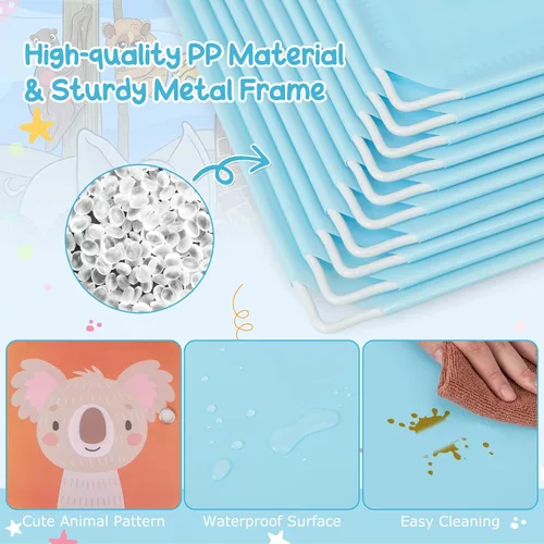 Miniatura 4 de HONEY JOY Armario para niños, organizador de almacenamiento de ropa de dibujos animados para bebés, 8 cubos y 2 secciones para colgar, armario Azul