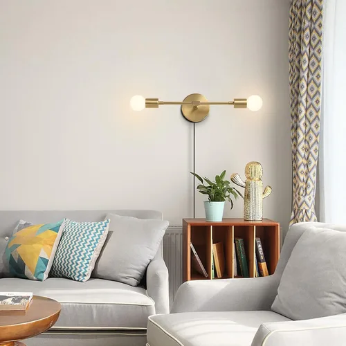 Miniatura 4 de KCO Lámpara de pared dorada con 2 luces para tocador de baño, luz de lectura de pared de latón, moderna de mediados de siglo, para pasillo, sala
