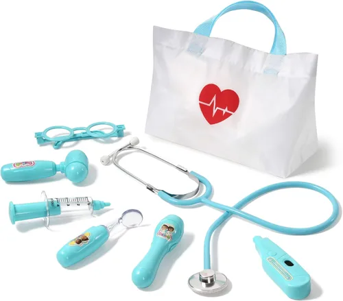 Phobby Kit de médico para niños, 8 piezas con bolsa de almacenamiento médico y estetoscopio real, juguetes de médico, regalo de cumpleaños para