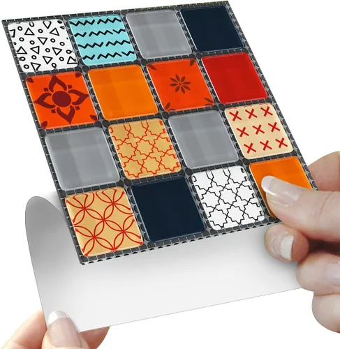 Miniatura 12 de Alwayspon 25 unidades de transferencias de azulejos de mosaico de despegar y pegar para pared para decoración del hogar, 4 x 4 pulgadas, calcomanías