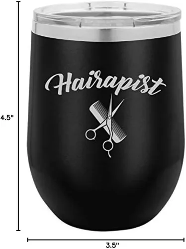 Vaso de vino de acero inoxidable con aislamiento al vacío de doble pared de 12 onzas, taza de viaje para café con tapa, divertido peluquero Negro