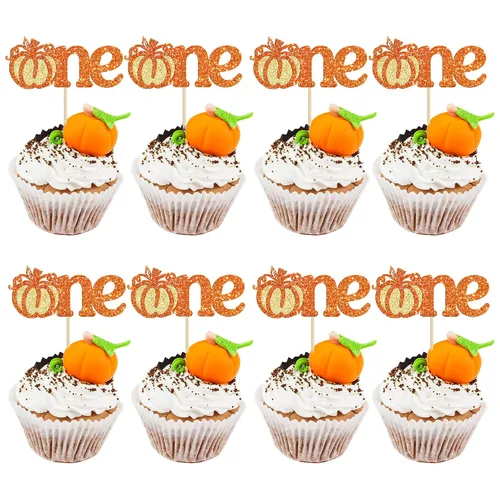 Miniatura 17 de Gyufise 24 piezas de decoración de cupcakes de calabaza con purpurina para temática de otoño, Acción de Gracias, Halloween, baby shower, niños