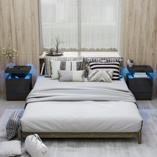 Miniatura 8 de HOMMPA - Mesita de noche LED con estación de carga inalámbrica y puertos USB, mesa de noche moderna, mesita de noche de 3 cajones con compartimento