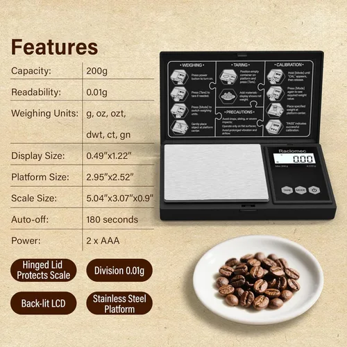 Miniatura 6 de Digital Gram Scale 200g x 0.01g Jewelry Scale, Gram, Ounce, Carat, Grain, for Food, Ingredients, Gemstone, Gold Coin, Spice, Medicine and Powder