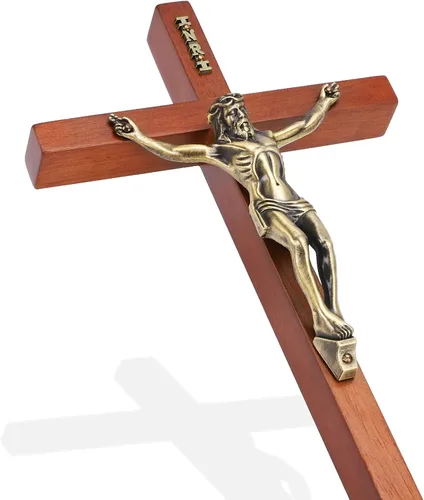 DCCXN Cruz de pared de crucifijo, cruz católica de madera colgante de Jesucristo para decoración de pared, 10 pulgadas
