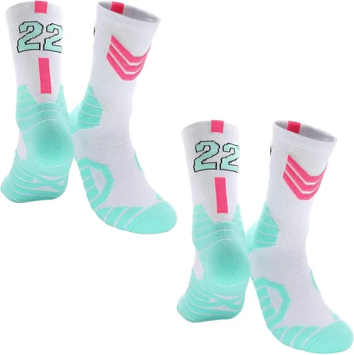 Miniatura 33 de 2 pares de calcetines de baloncesto para hombres y niños, equipo de baloncesto con número de la suerte, calcetines de estrella para niños y adultos