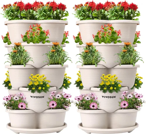 Miniatura 11 de VIVOSUN - Jardinera vertical apilable de 5 niveles para fresas, flores, hierbas y verduras, color marrón